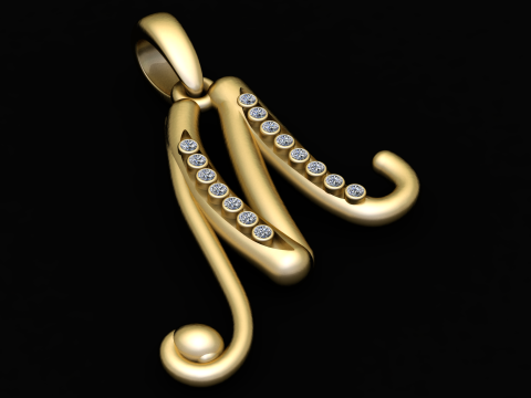 3D GOLD M PENDANT Model Cetak 3D