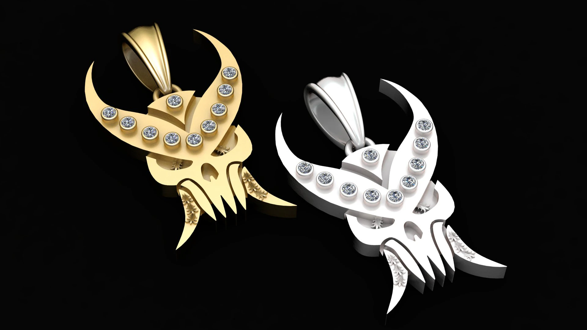 SKULL FACES GOLD PENDANT 3D Print Model .c4d .max .obj .3ds .fbx .stl .blend 