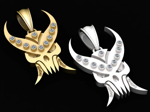 PENDENTE IN ORO CON VOLTI DI TESCHIO Modello di stampa 3D