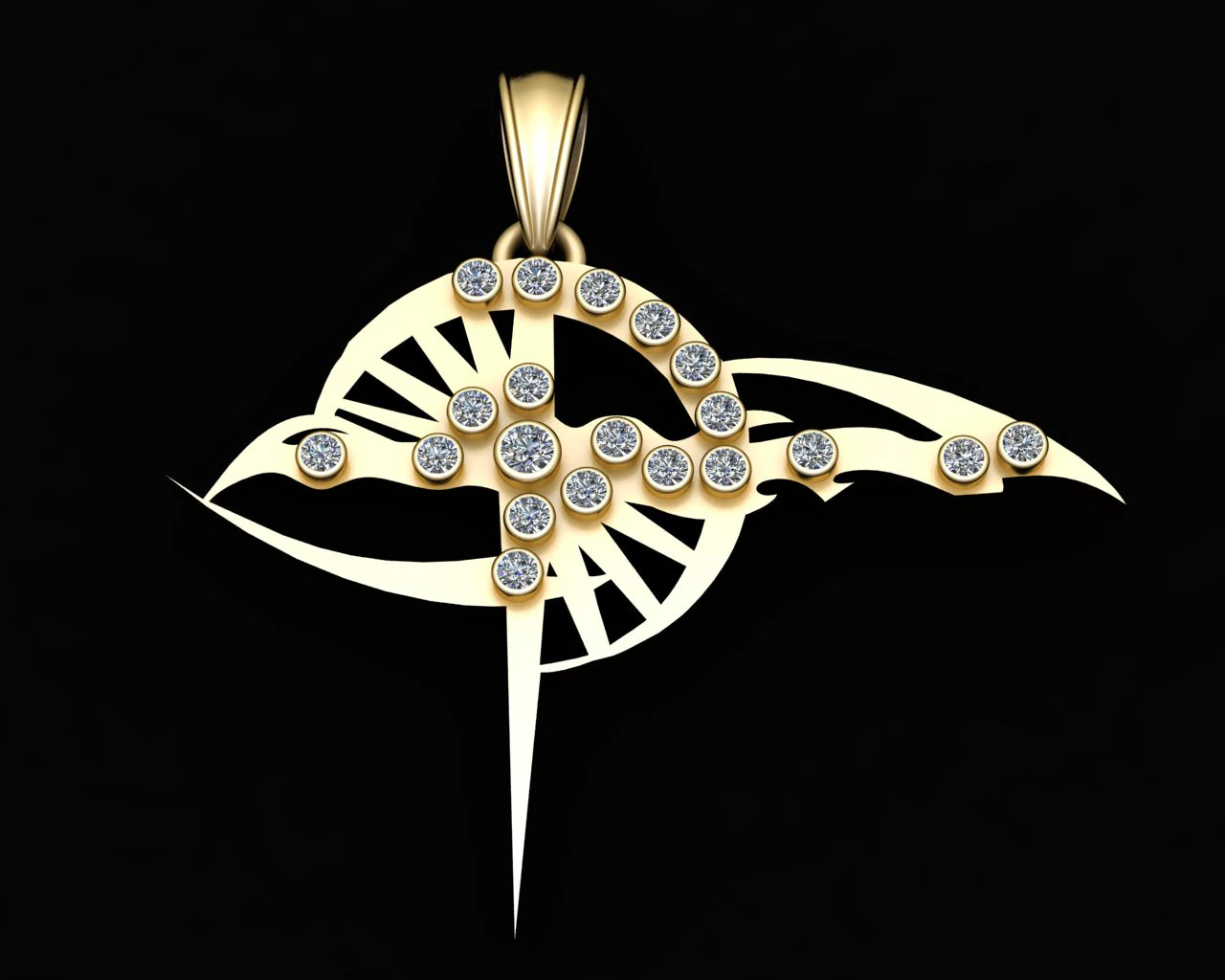 Abstract Winged Blade Gold Pendant 3D Printable Model 3D Print Model .c4d .max .obj .3ds .fbx .stl .blend 