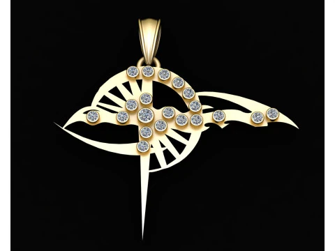 Soyut Kanatlı Bıçak Altın Kolye 3D Yazdırılabilir Model 3D Baskı Modeli