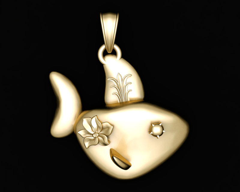 3D FISH GOLD PENDANT 3D प्रिंट मॉडल .c4d .max .obj .3ds .fbx .stl .blend 