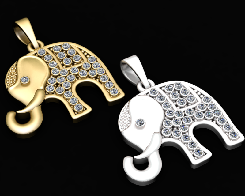 ELEPHANT GOLD PENDANT Model do druku 3D .c4d .max .obj .3ds .fbx .stl .blend