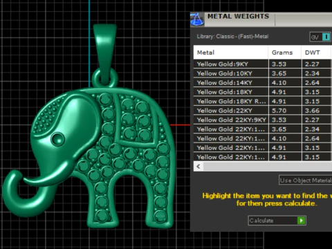 ELEPHANT GOLD PENDANT 3D Print Model