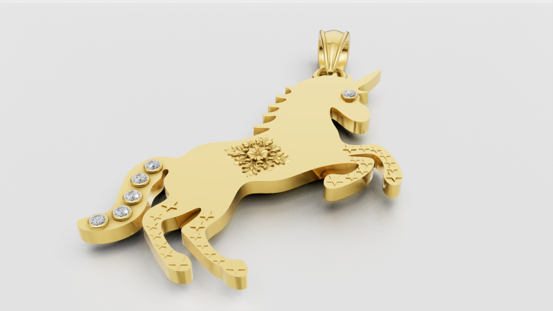 Gold unicorn pendant i 3D 打印模型 .c4d .max .obj .3ds .fbx .stl .blend 