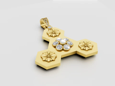 Floral cross pendant 3D Print Model