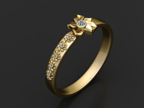 Gold floral ring Model Cetak 3D