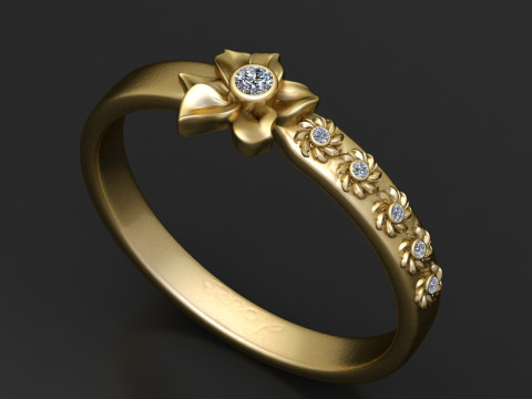 Gold floral ring 3D Print Model