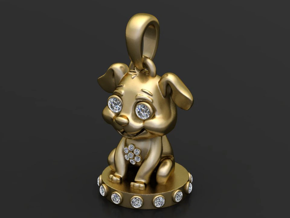 Gold puppy pendant 3D Print Model .c4d .max .obj .3ds .fbx .stl .blend