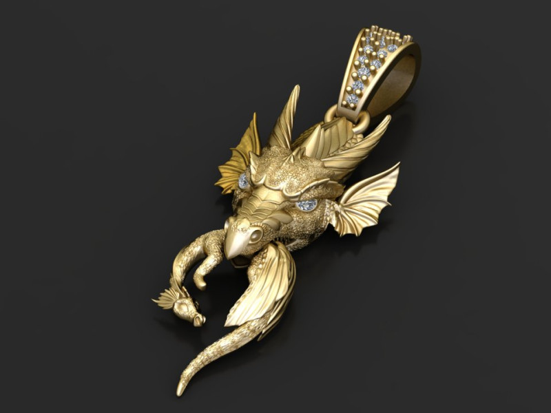 ゴールドドラゴンペンダント 3Dプリントモデル .c4d .max .obj .3ds .fbx .stl .blend