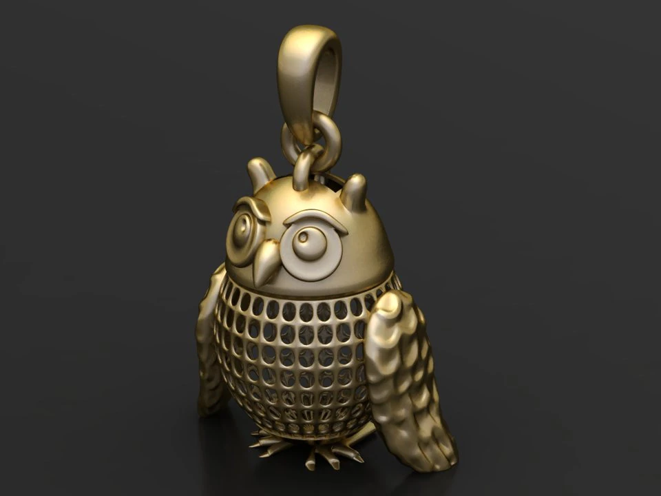 Gold owl pendant 3D Print Model .c4d .max .obj .3ds .fbx .stl .blend