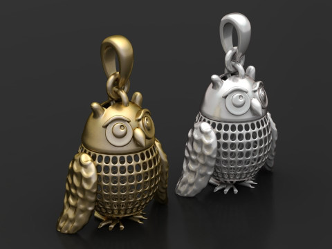 Gold owl pendant 3Dプリントモデル