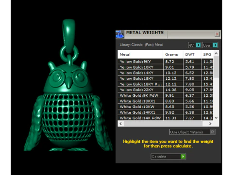 Gold owl pendant 3D Print Model