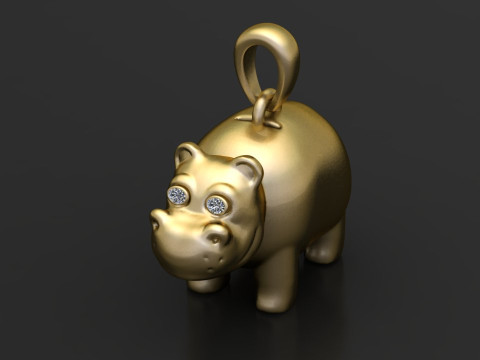 Gold hippo pendant Model Cetak 3D