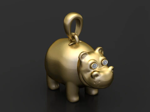 Gold hippo pendant 3D Print Model