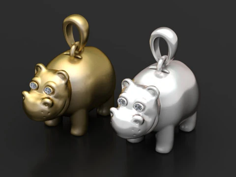 Gold hippo pendant 3D Print Model
