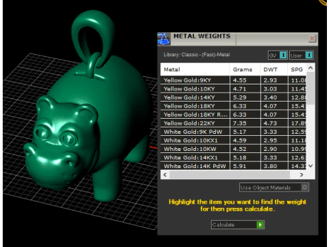 Gold hippo pendant 3D Print Model