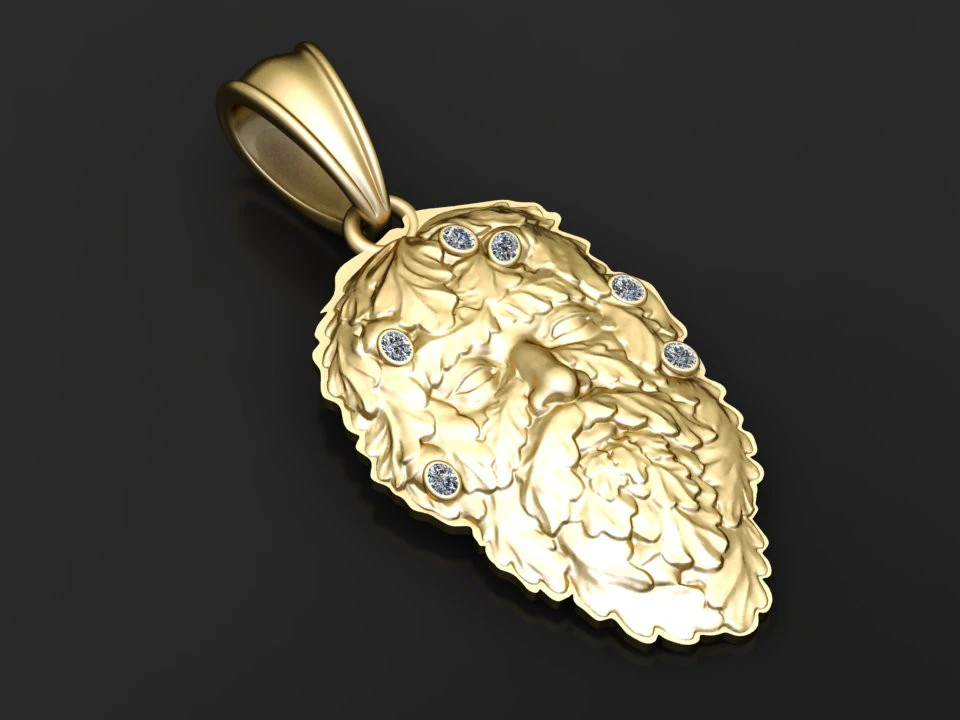 Gold leaf face pendant 3D Print Model .c4d .max .obj .3ds .fbx .stl .blend 