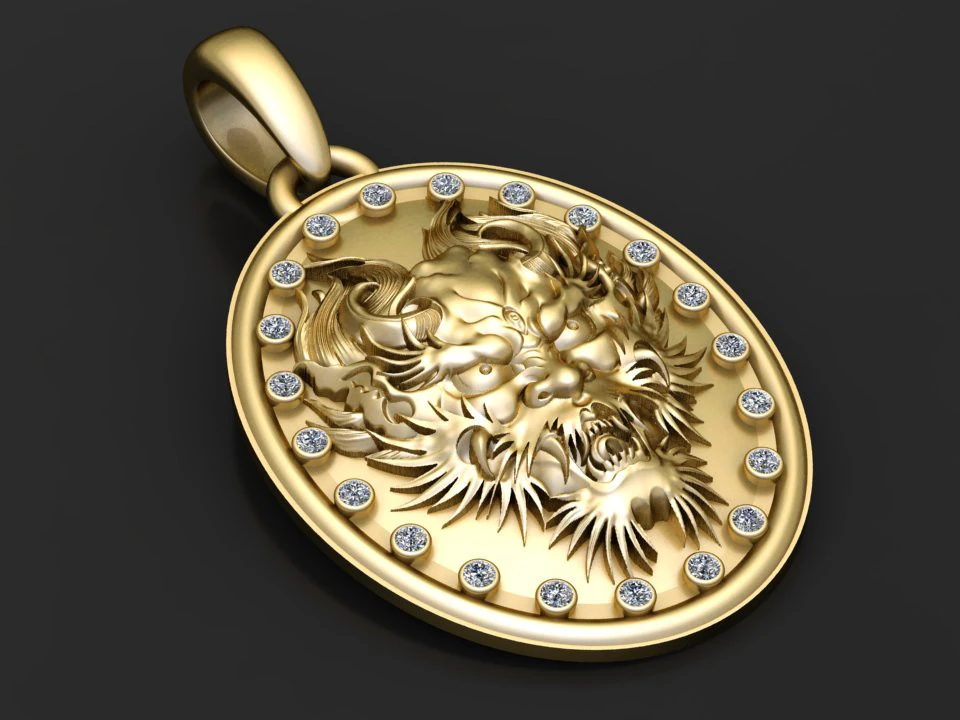 Gold lion head pendant 3D Print Model .c4d .max .obj .3ds .fbx .stl .blend 