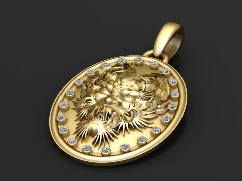 Gold lion head pendant 3D Print Model