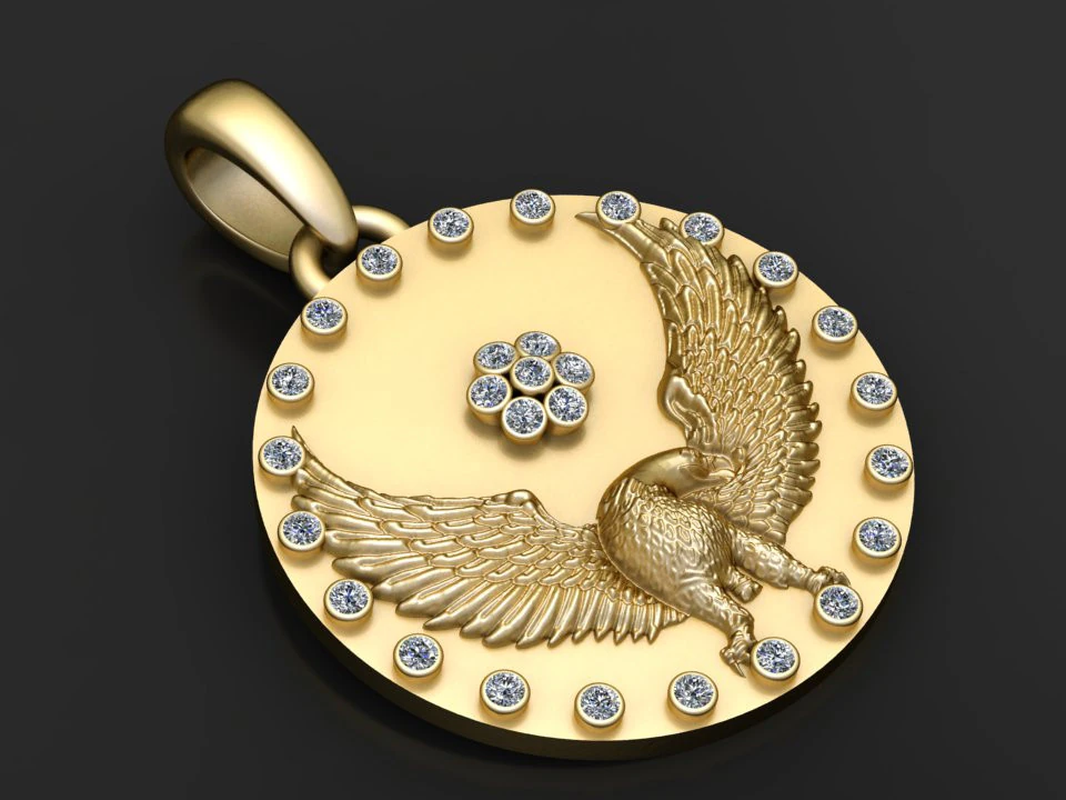 Gold eagle pendant 3D Print Model .c4d .max .obj .3ds .fbx .stl .blend 