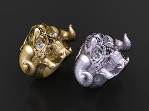 Gold ram skull ring 3D 打印模型