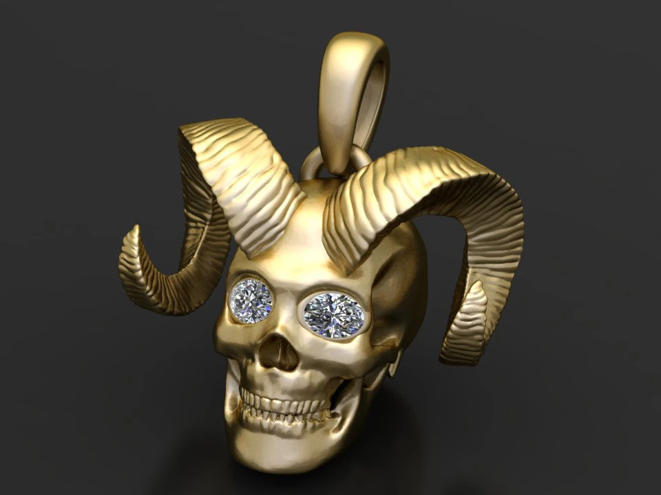 Gold horned skull pendant 3D Print Model .c4d .max .obj .3ds .fbx .stl .blend 
