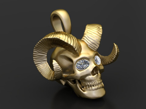Gold horned skull pendant 3D 打印模型