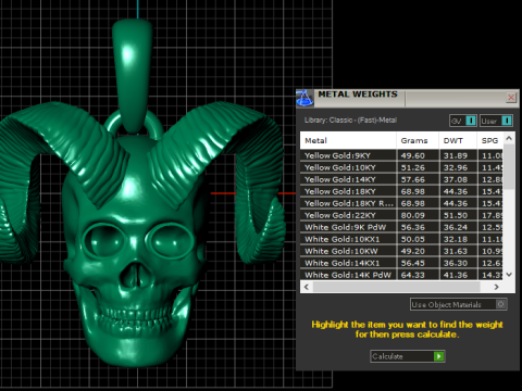 Gold horned skull pendant 3D 打印模型