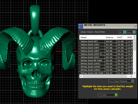 Gold horned skull pendant 3D Print Model