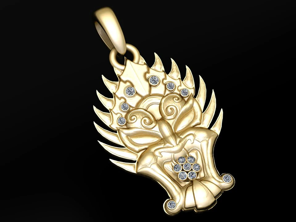 Gold dragon head pendant 3D Print Model .c4d .max .obj .3ds .fbx .stl .blend 