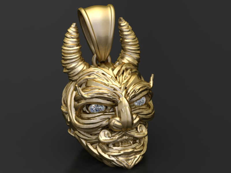 Gold demon head pendant 3Dプリントモデル .c4d .max .obj .3ds .fbx .stl .blend