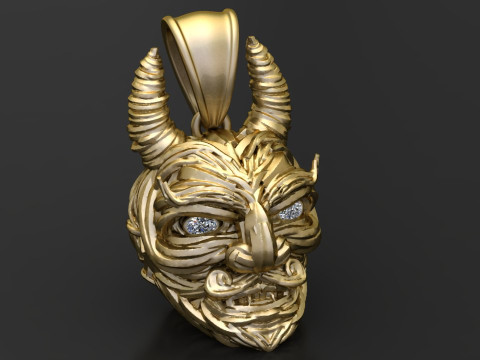 Gold demon head pendant 3D Print Model