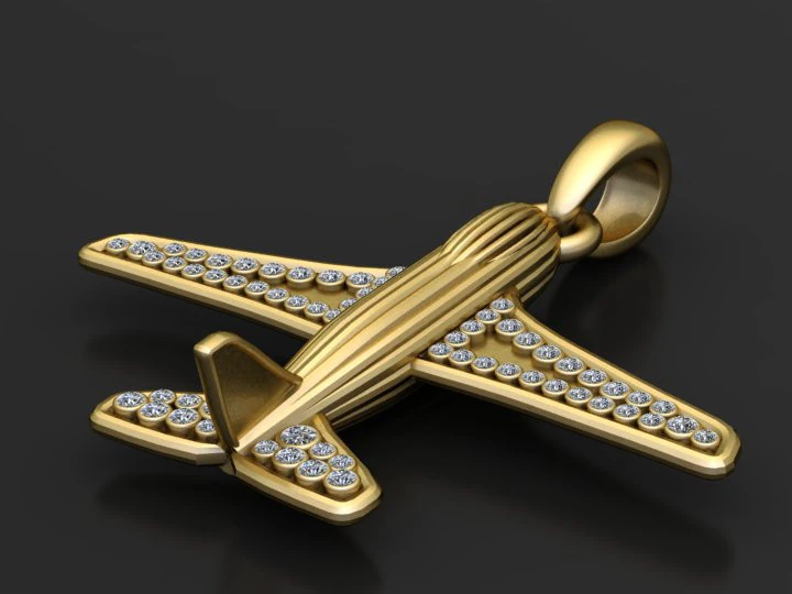 Gold airplane pendant 3D Print Model .c4d .max .obj .3ds .fbx .stl .blend 
