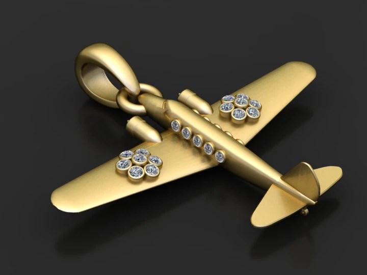 Gold airplane pendant 3D Print Model .c4d .max .obj .3ds .fbx .stl .blend
