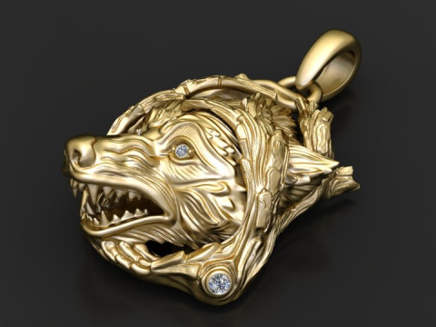 Gold wolf pendant 3D Print Model