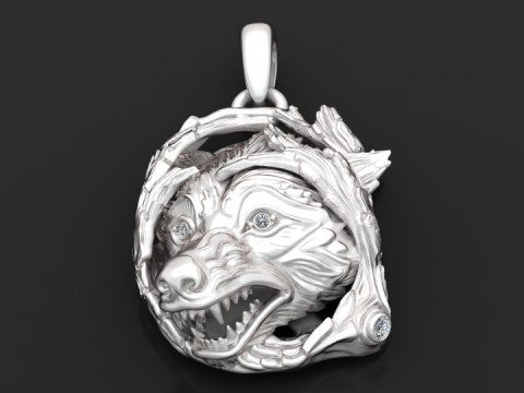 Gold wolf pendant 3D Print Model