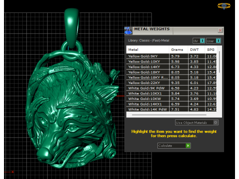 Gold wolf pendant 3D Print Model