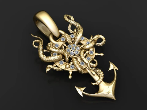 Złoty wisiorek marynistyczny Model do druku 3D