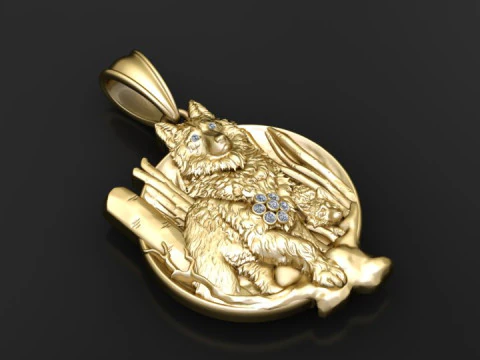 Liontin Serigala Model Cetak 3D