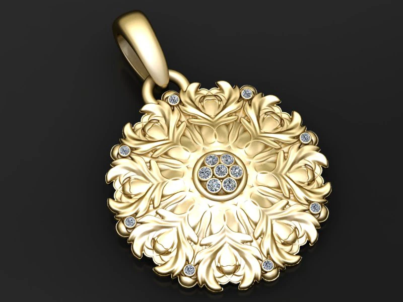 Gold floral pendant 3D Print Model .c4d .max .obj .3ds .fbx .stl .blend
