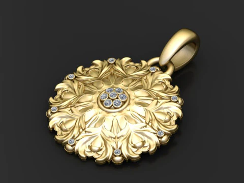 Gold floral pendant 3D Print Model