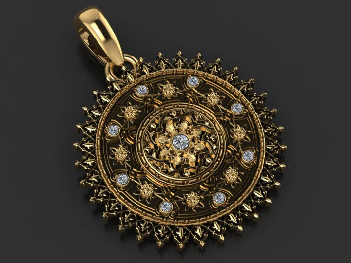 Mandala gold pendant 3D Print Model .c4d .max .obj .3ds .fbx .stl .blend 