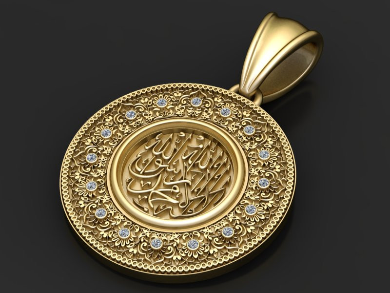 Round gold pendant 3D Print Model .c4d .max .obj .3ds .fbx .stl .blend