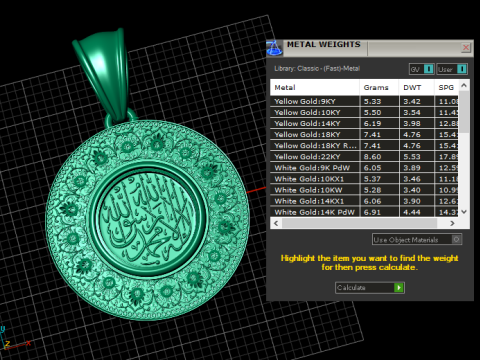 Round gold pendant 3D Print Model