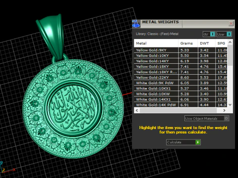 Round gold pendant 3D Print Model