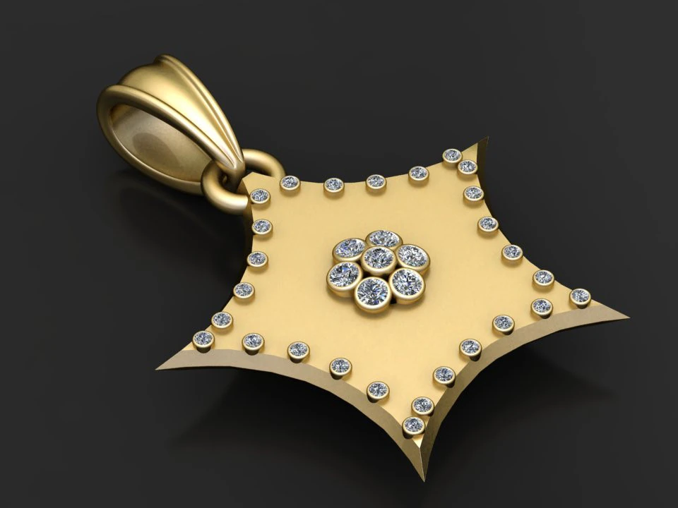 Gold star pendant 3D Print Model .c4d .max .obj .3ds .fbx .stl .blend