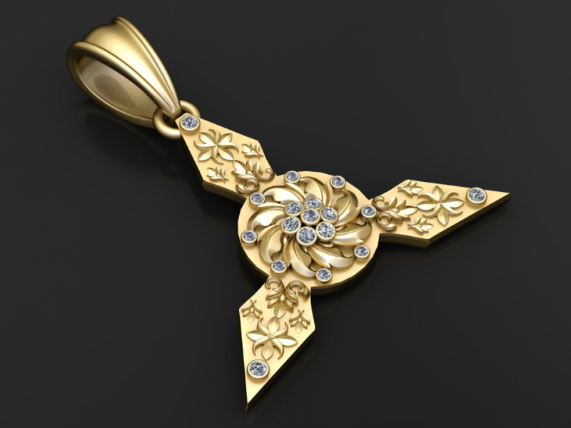 Gold floral pendant 3D Print Model .c4d .max .obj .3ds .fbx .stl .blend 