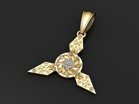 Gold floral pendant 3D Print Model