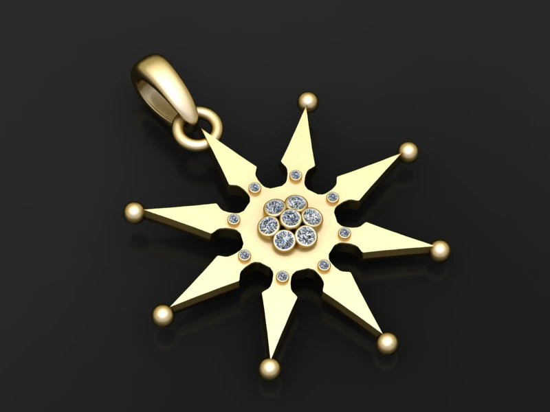 Gold starburst pendant 3D Print Model .c4d .max .obj .3ds .fbx .stl .blend